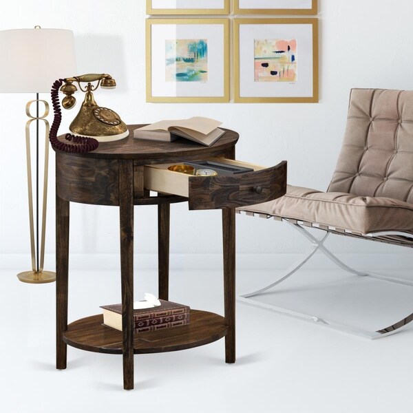 East West Furniture Hillsboro Small End Table with 1 Wood Drawer - Distressed Jacobean HI-07-ET - main